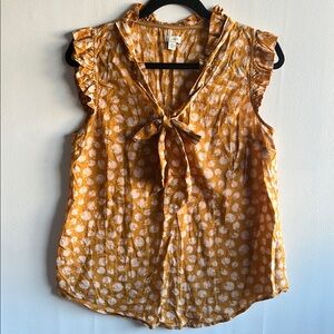 Odille at Anthropologie Floral Ruffle Sleeveless Top - Mustard sz 4